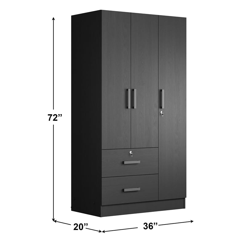 Better Home Products Symphony Wardrobe Armoire Closet with Two Drawers in Black