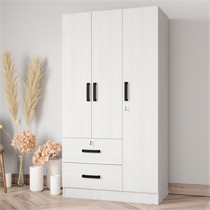 Better Home Products Symphony Wardrobe Armoire Closet with Two Drawers in White