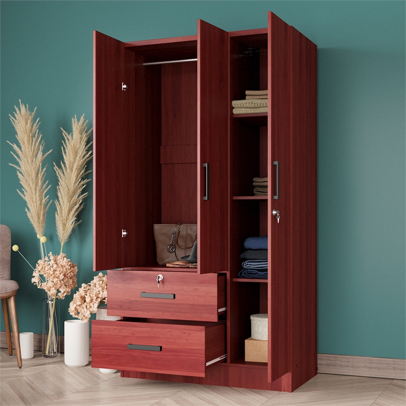 Better Home Products Symphony Wardrobe Armoire Closet with Two Drawers Mahogany
