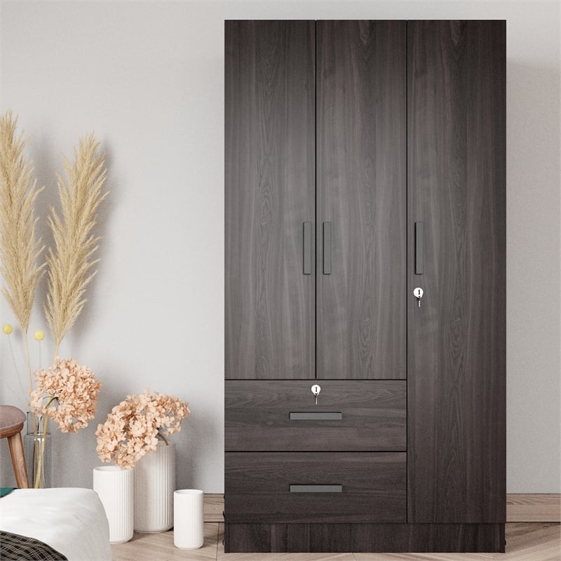 Better Home Products Symphony Wardrobe Armoire Closet with Two Drawers  Tobacco