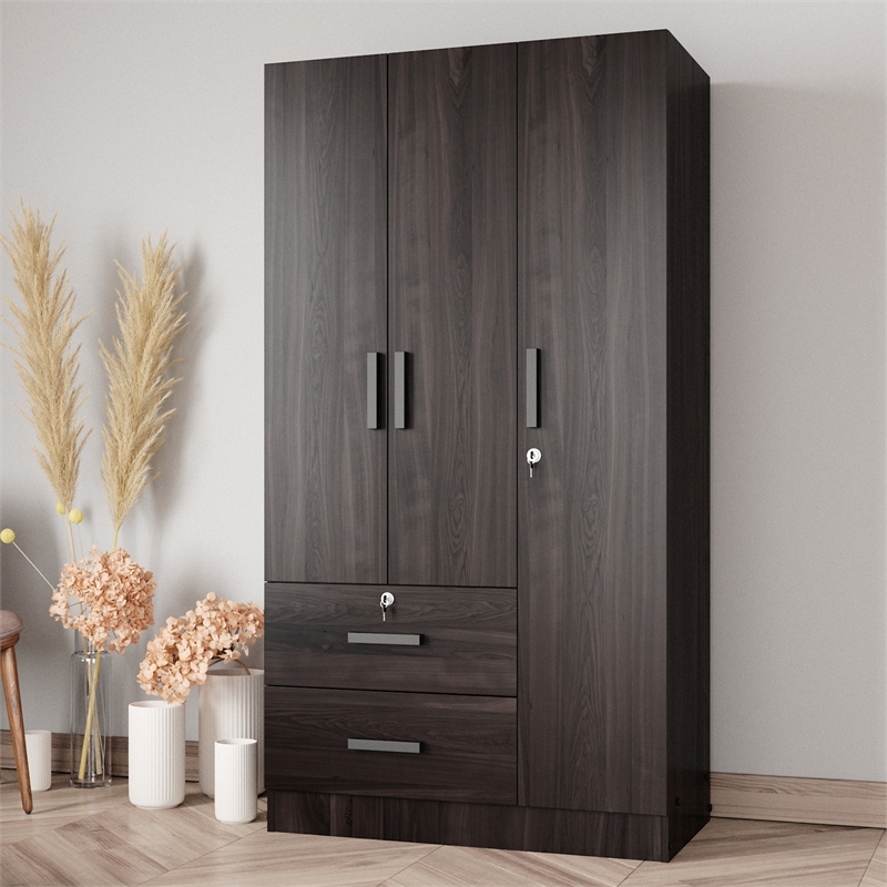 Better Home Products Symphony Wardrobe Armoire Closet with Two Drawers  Tobacco