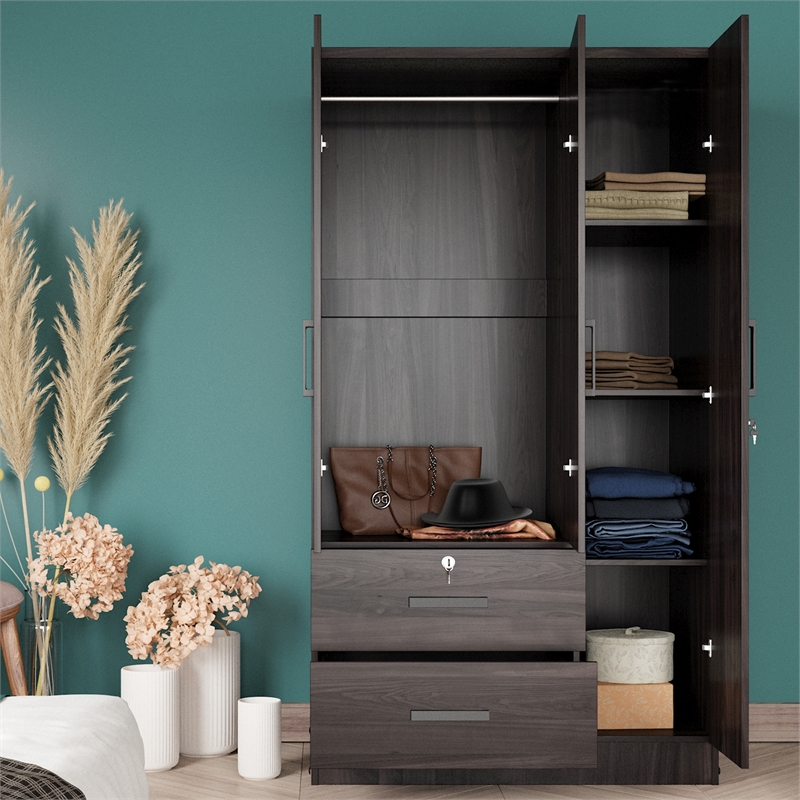 Better Home Products Symphony Wardrobe Armoire Closet with Two Drawers  Tobacco