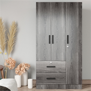 Better Home Products Symphony Wardrobe Armoire Closet with Two Drawers in Gray