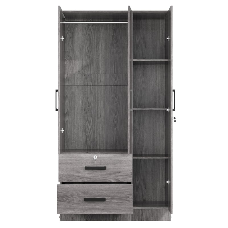 Better Home Products Symphony Wardrobe Armoire Closet with Two Drawers in Gray