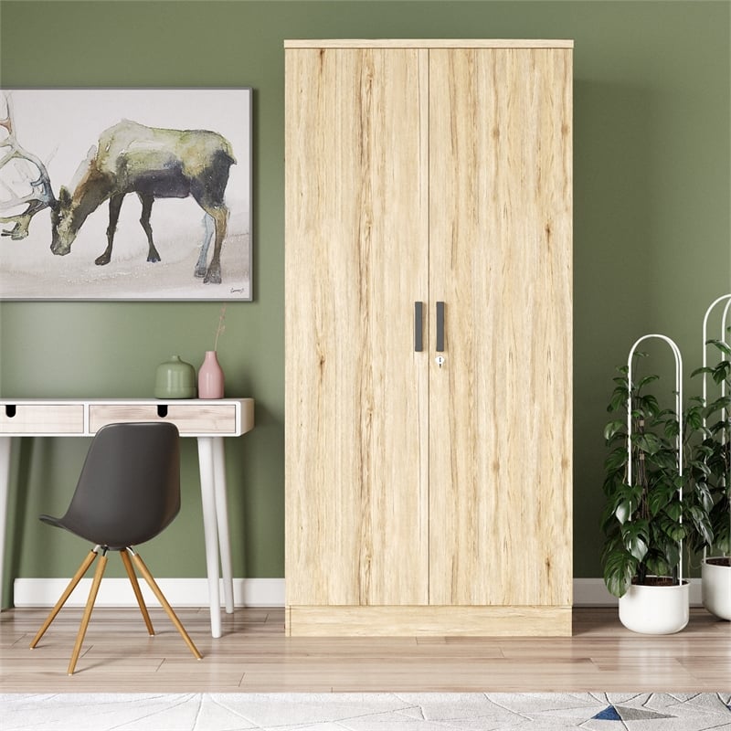Better Home Products Harmony Wood Two Door Armoire Wardrobe Cabinet Beech Maple