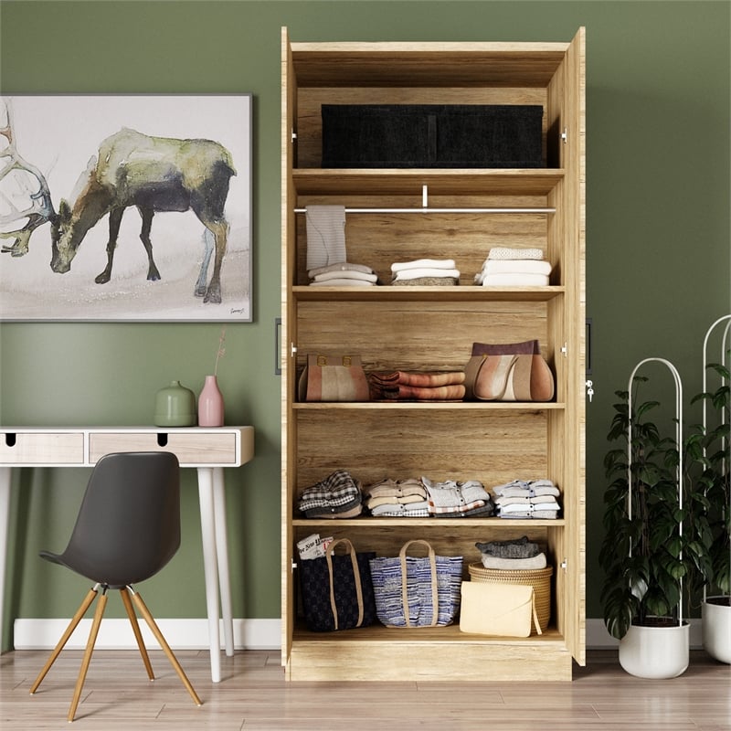 Better Home Products Harmony Wood Two Door Armoire Wardrobe Cabinet Beech Maple