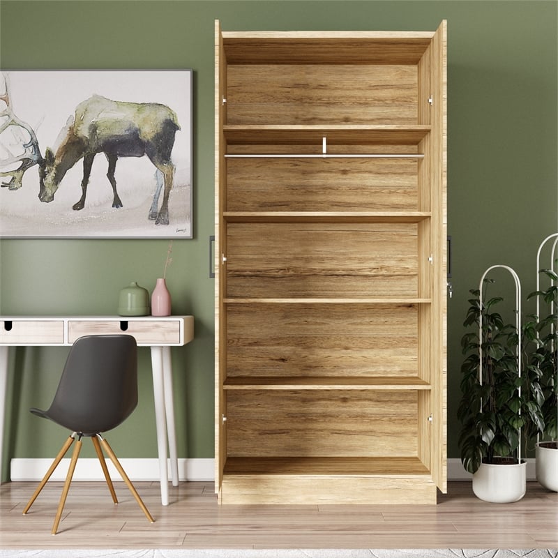 Better Home Products Harmony Wood Two Door Armoire Wardrobe Cabinet Beech Maple
