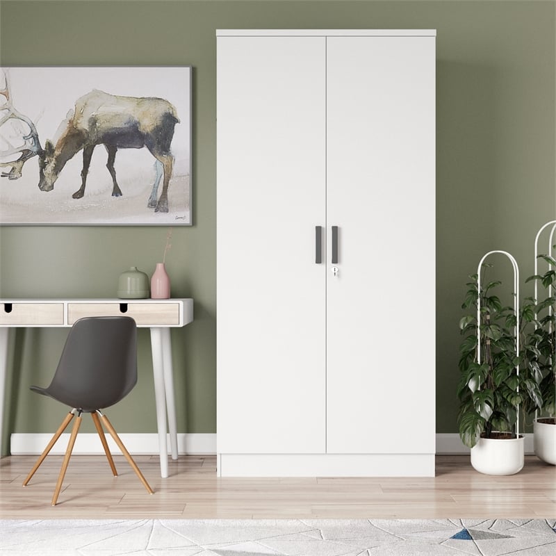 Better Home Products Harmony Wood Two Door Armoire Wardrobe Cabinet in White