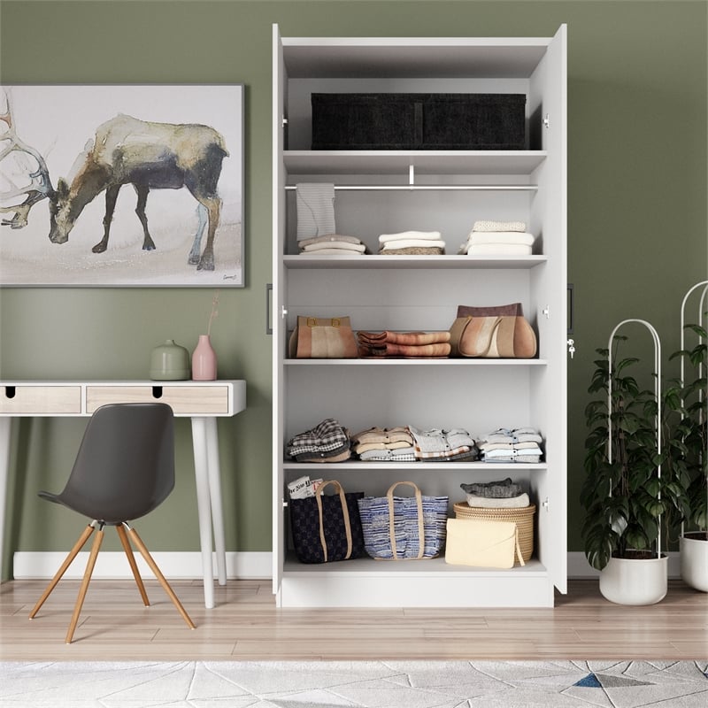 Better Home Products Harmony Wood Two Door Armoire Wardrobe Cabinet in White