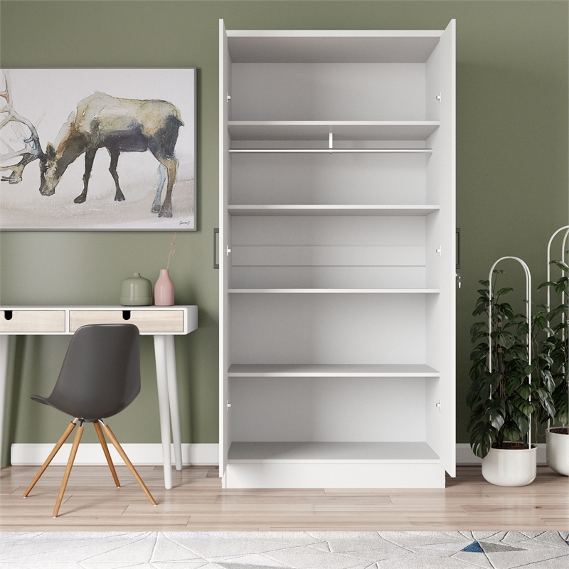 Better Home Products Harmony Wood Two Door Armoire Wardrobe Cabinet in White