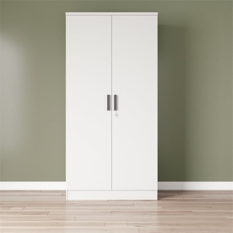 Better Home Products Harmony Wood Two Door Armoire Wardrobe Cabinet in White