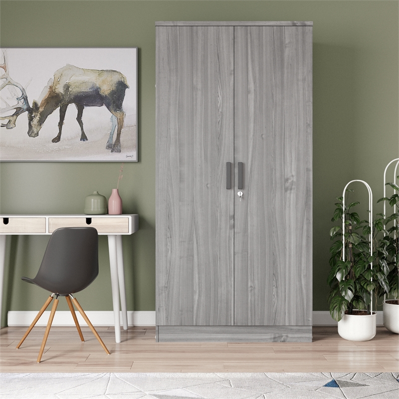 Better Home Products Harmony Wood Two Door Armoire Wardrobe Cabinet in Gray