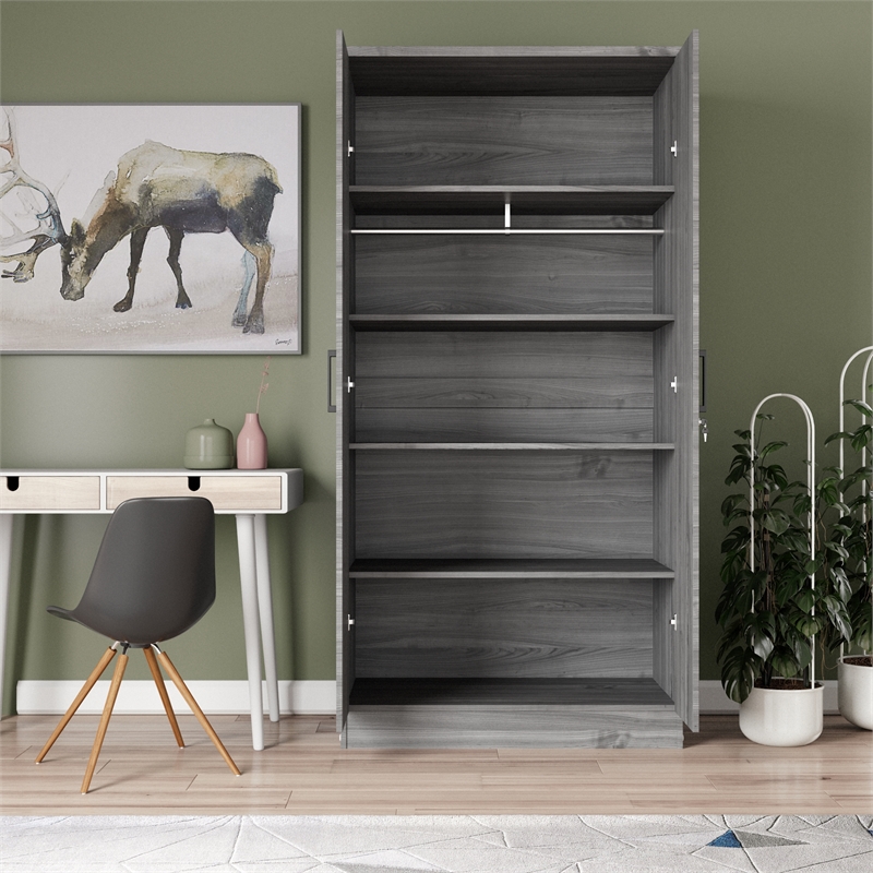 Better Home Products Harmony Wood Two Door Armoire Wardrobe Cabinet in Gray