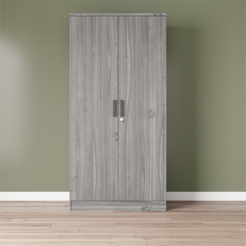 Better Home Products Harmony Wood Two Door Armoire Wardrobe Cabinet in Gray