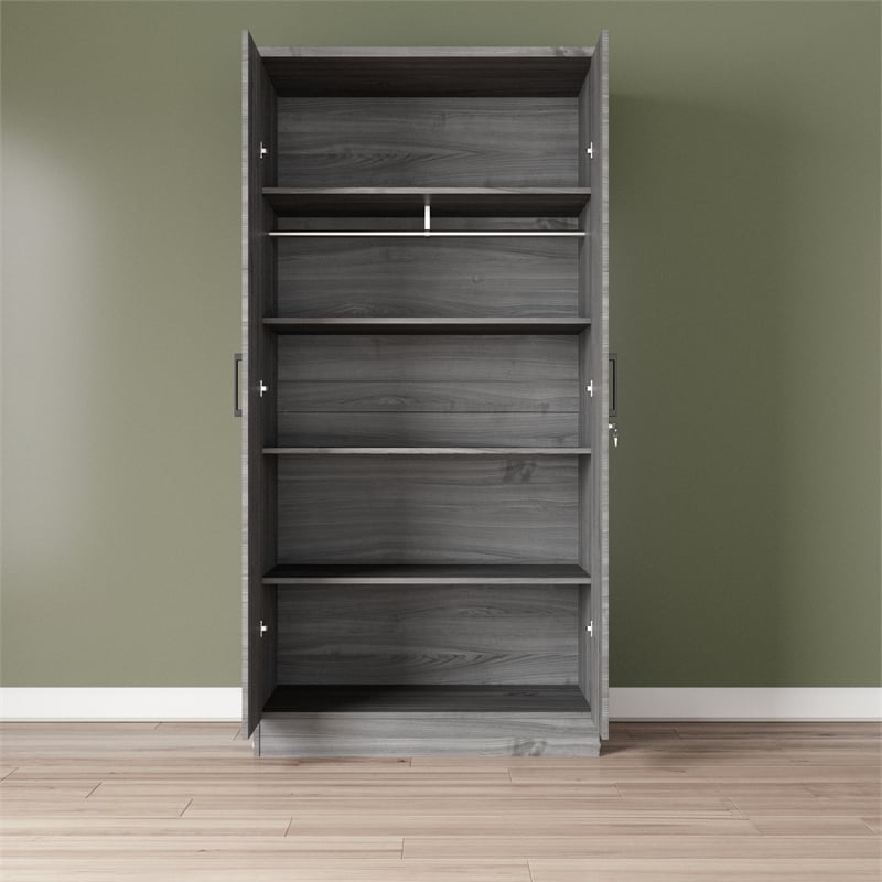 Better Home Products Harmony Wood Two Door Armoire Wardrobe Cabinet in Gray