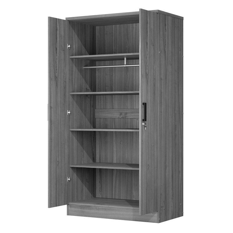 Better Home Products Harmony Wood Two Door Armoire Wardrobe Cabinet in Gray