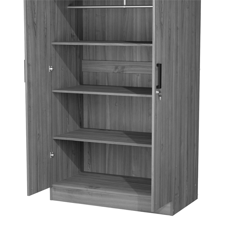 Better Home Products Harmony Wood Two Door Armoire Wardrobe Cabinet in Gray