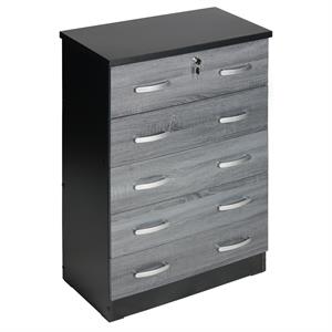 better home products cindy 5 drawer chest wooden dresser with lock in ebony