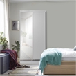 Better Home Products Mirror Wood Double Sliding Door Wardrobe in Light Gray