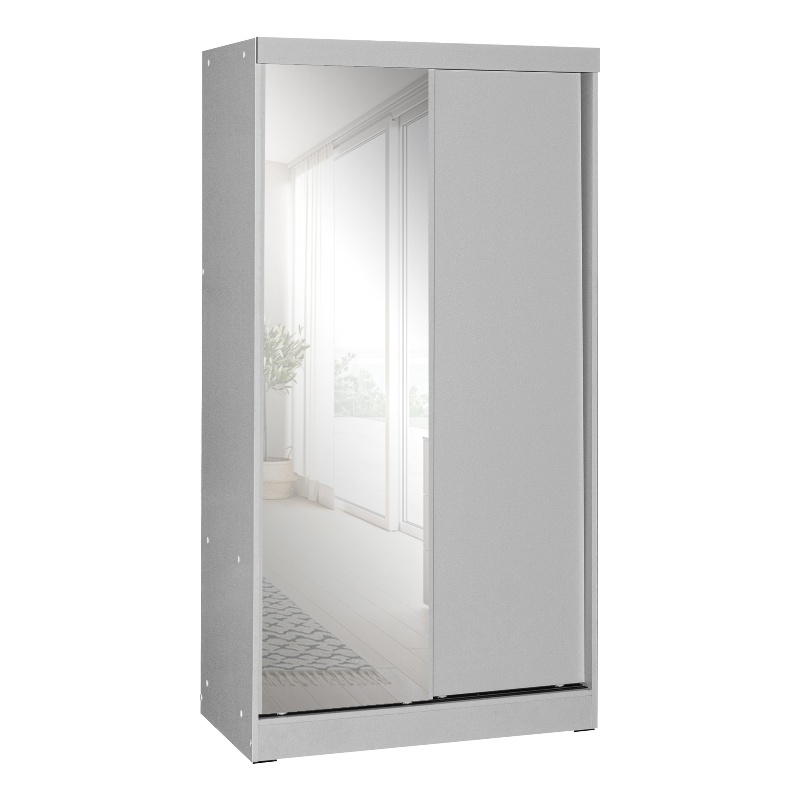 Better Home Products Mirror Wood Double Sliding Door Wardrobe in Light Gray