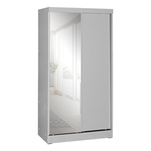 better home products mirror wood double sliding door wardrobe in light gray