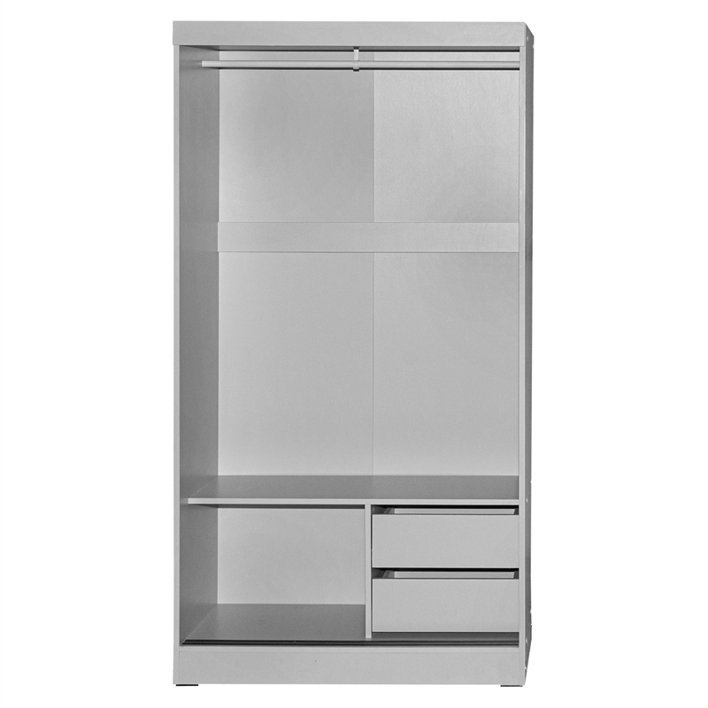 Better Home Products Mirror Wood Double Sliding Door Wardrobe in Light Gray