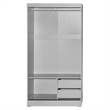 Better Home Products Mirror Wood Double Sliding Door Wardrobe in Light Gray