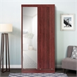 Better Home Products Mirror Wood Double Sliding Door Wardrobe in Mahogany