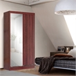 Better Home Products Mirror Wood Double Sliding Door Wardrobe in Mahogany