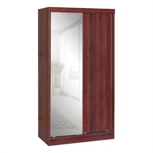 better home products mirror wood double sliding door wardrobe in mahogany
