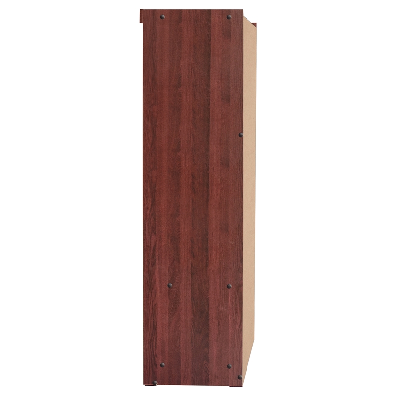 Better Home Products Mirror Wood Double Sliding Door Wardrobe in Mahogany