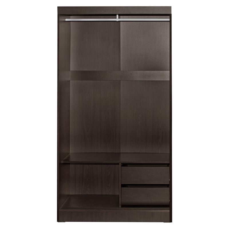 Better Home Products Mirror Wood Double Sliding Door Wardrobe in Tobacco
