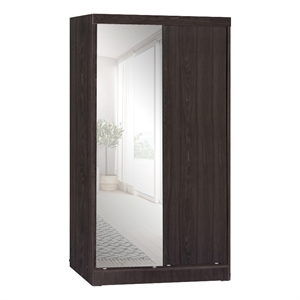 Better Home Products Mirror Wood Double Sliding Door Wardrobe in Tobacco