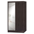 Better Home Products Mirror Wood Double Sliding Door Wardrobe in Tobacco