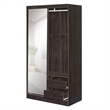 Better Home Products Mirror Wood Double Sliding Door Wardrobe in Tobacco