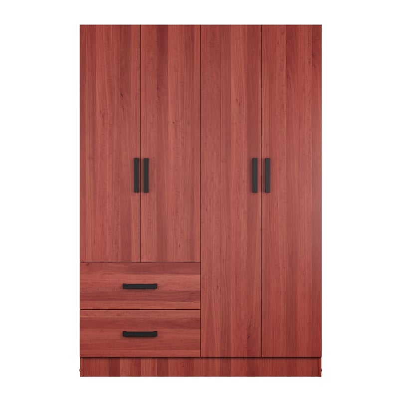 Better Home Products Luna Modern Wood 4 Doors 2 Drawers Armoire in Mahogany