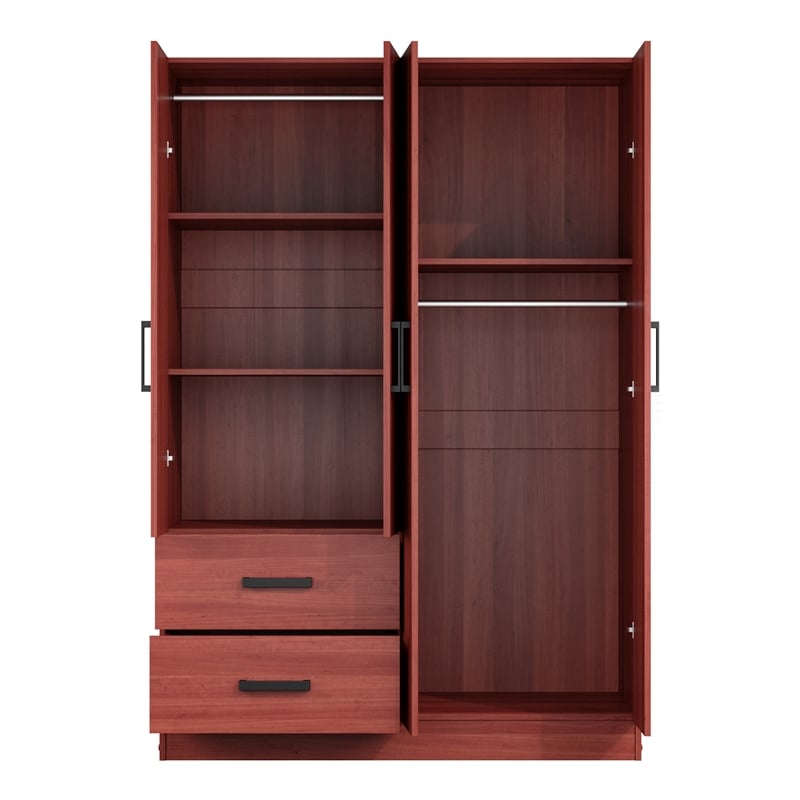 Better Home Products Luna Modern Wood 4 Doors 2 Drawers Armoire in Mahogany
