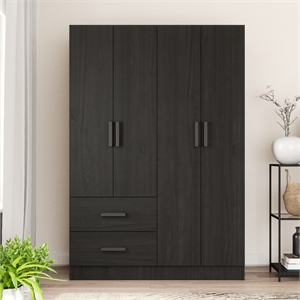 Better Home Products Luna Modern Wood 4 Doors 2 Drawers Armoire in Black
