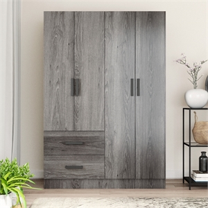 Better Home Products Luna Modern Wood 4 Doors 2 Drawers Armoire in Gray