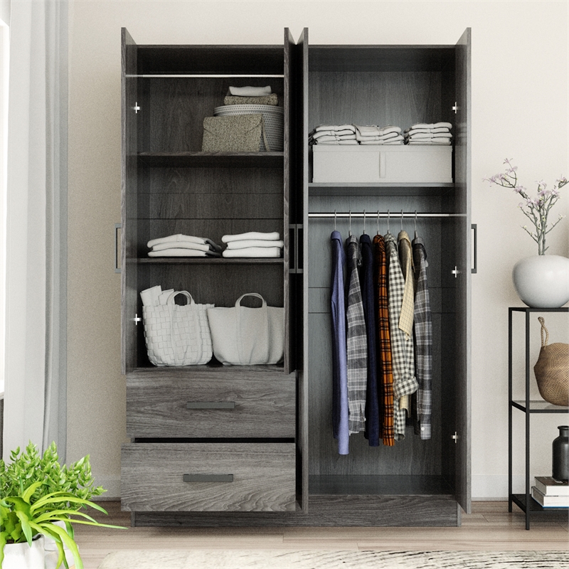 Better Home Products Luna Modern Wood 4 Doors 2 Drawers Armoire in Gray