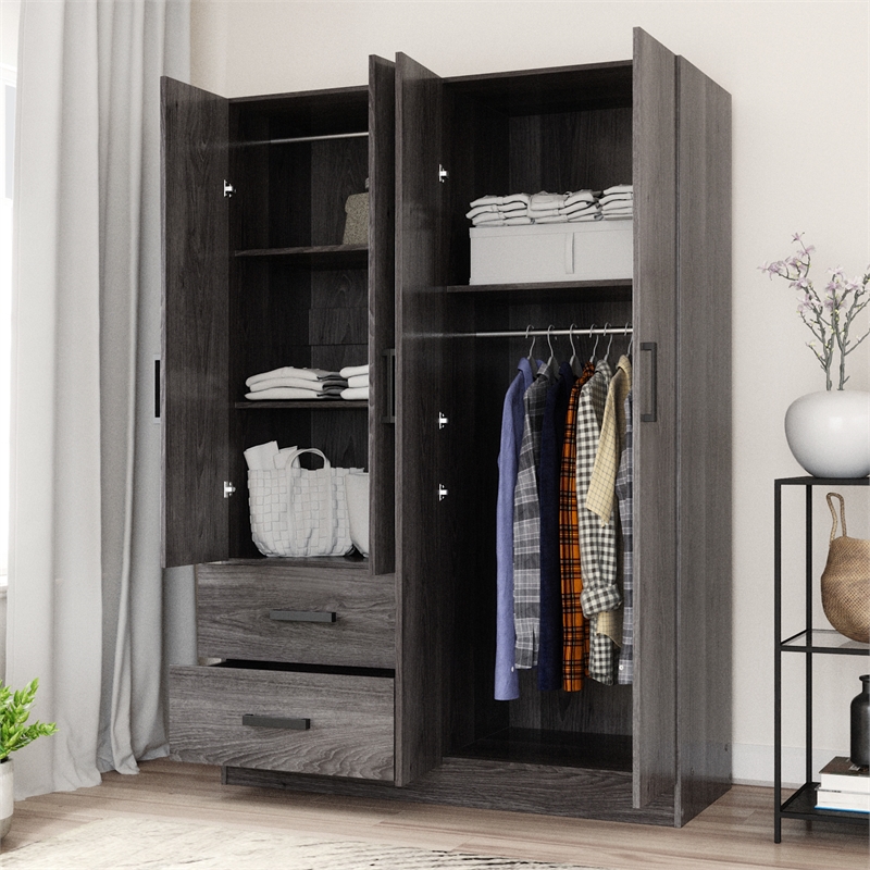 Better Home Products Luna Modern Wood 4 Doors 2 Drawers Armoire in Gray