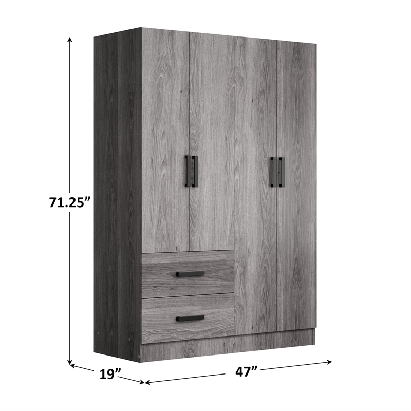 Better Home Products Luna Modern Wood 4 Doors 2 Drawers Armoire in Gray
