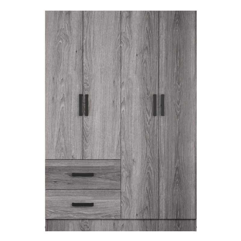 Better Home Products Luna Modern Wood 4 Doors 2 Drawers Armoire in Gray