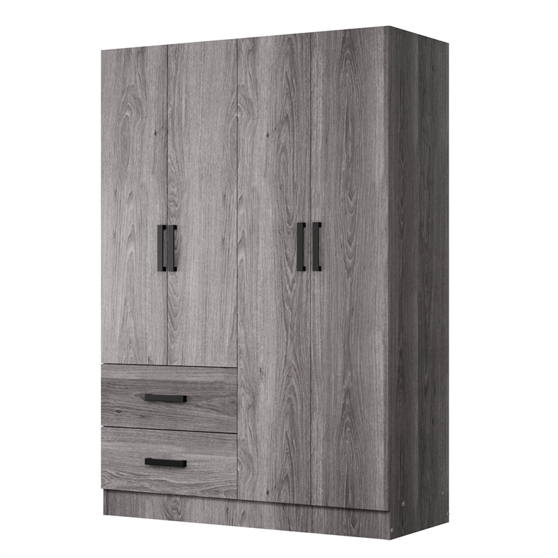 Better Home Products Luna Modern Wood 4 Doors 2 Drawers Armoire in Gray