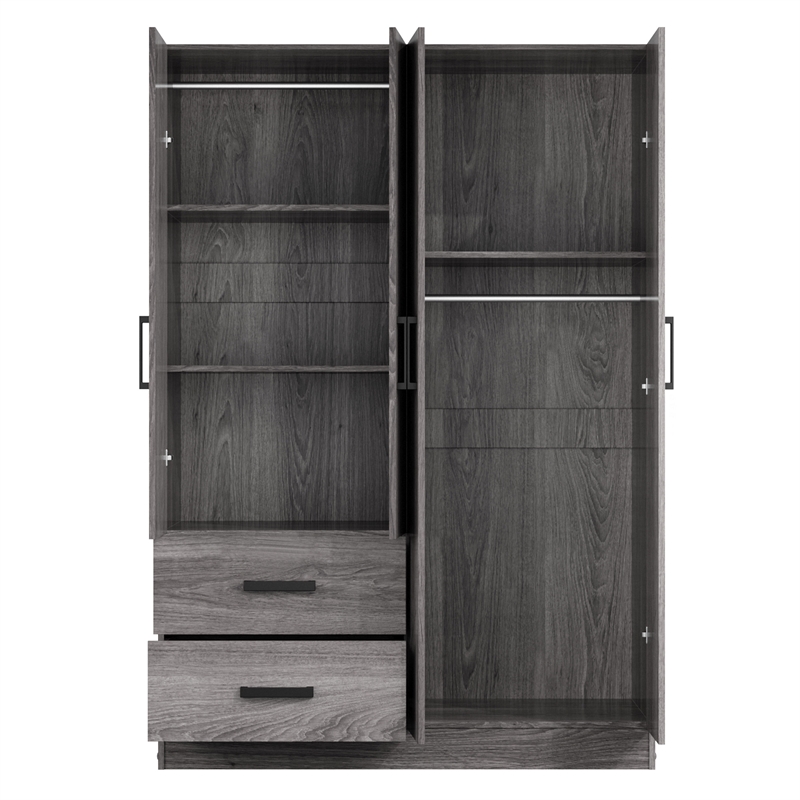 Better Home Products Luna Modern Wood 4 Doors 2 Drawers Armoire in Gray
