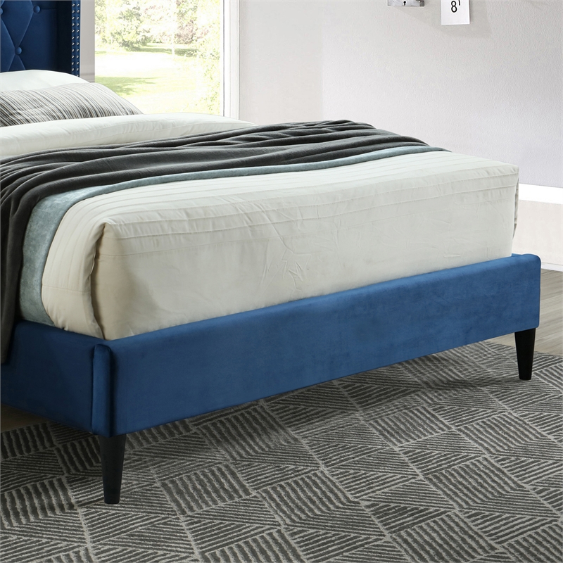 Better Home Products Amelia Velvet Tufted Queen Platform Bed in Blue