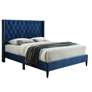 better home products amelia velvet tufted queen platform bed in blue