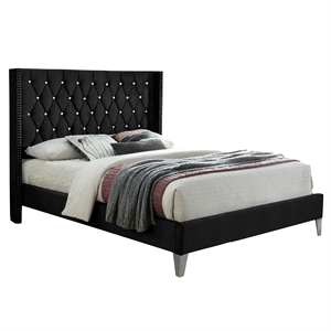 better home products alexa velvet upholstered queen platform bed in black