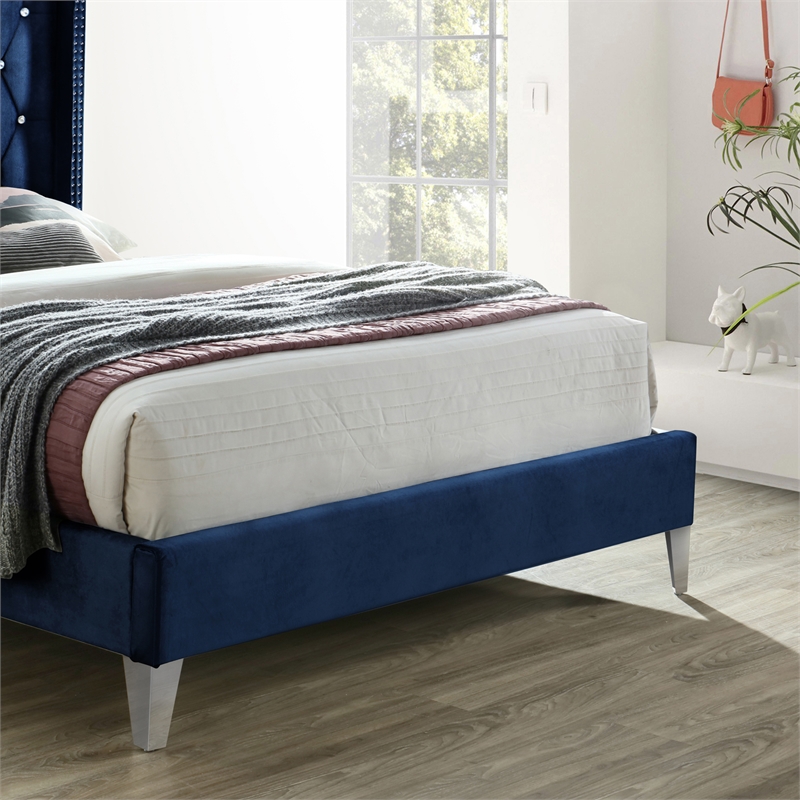 Better Home Products Alexa Velvet Upholstered Queen Platform Bed in Blue