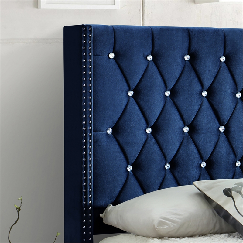 Better Home Products Alexa Velvet Upholstered Queen Platform Bed in Blue